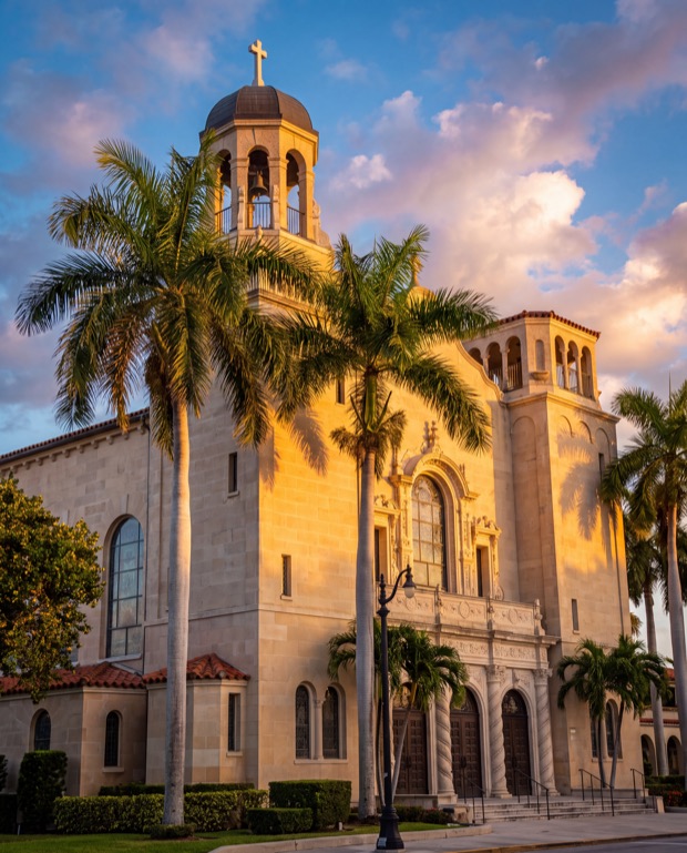 Facade of St. Edward Church in Palm Beach, Florida